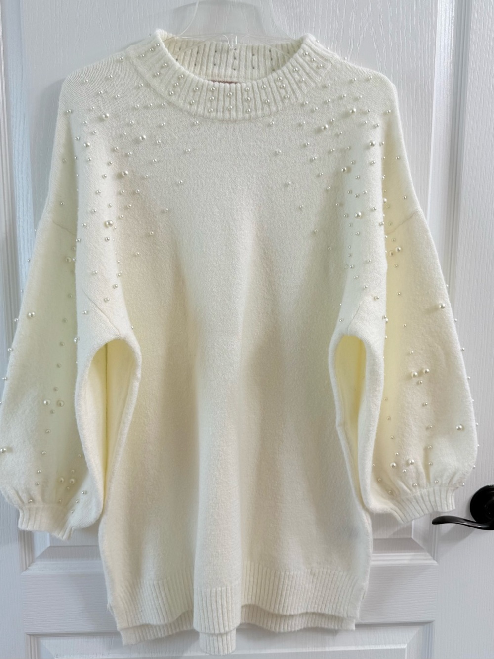 miami for Francesca’s Cream Pearl-Detail Crewneck Sweater